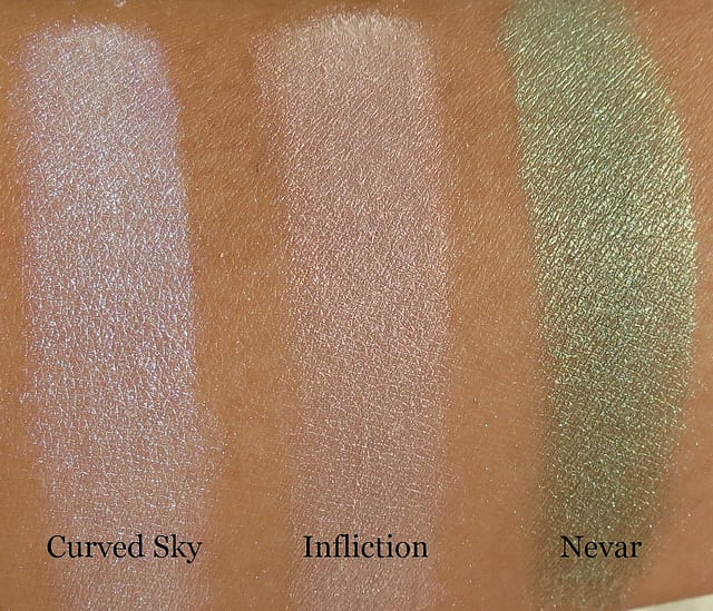 OCC Makeup Loose Colour Concentrates in Inflicted, Curved Sky and NEVAR