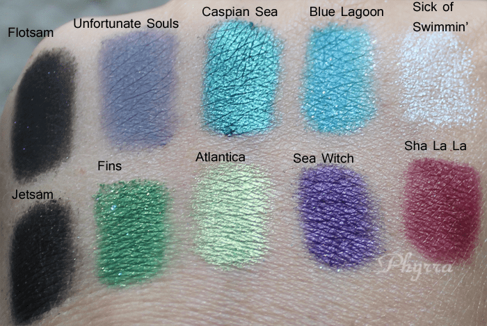 Sephora, Disney, Little Mermaid, Ariel, Flotsam, Jetsam, Unfortunate Souls, Fins, Atlantica, Caspian Sea, Sea Witch, Blue Lagoon, Sha La La, Sick of Swimmin', Swatches, Review 3