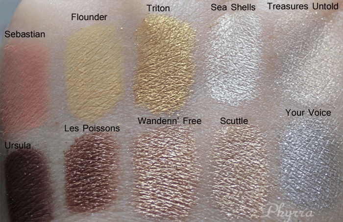 Sephora, Disney, Little Mermaid, Ariel, Sebastian, Flounder, Triton, Sea Shells, Treasures Untold, Ursula, Les Poissons, Wanderin' Free, Scuttle, Your Voice, Swatches, Review