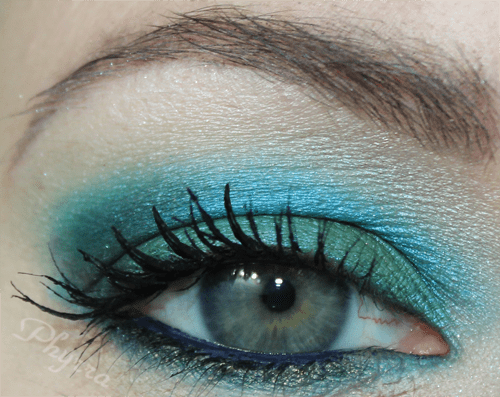 Wearing Witch at the outer lid and crease, as well as Hopeless along the lower lash line.