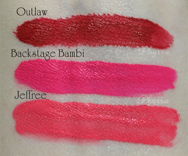 Kat Von D Everlasting Love Liquid Lipstick, Outlaw, Backstage Bambi, Jeffree, Swatches, Review