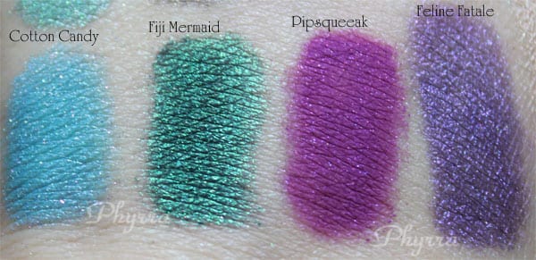 Glamour Doll Eyes, Cotton Candy, Fiji Mermaid, Pipsqueeak, Feline Fatale, swatches, review