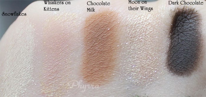 Too Faced, Snowflakes, Whiskers on Kittens, Chocolate Milk, Moon on their Wings, Dark Chocolate, Swatches, Video, Review