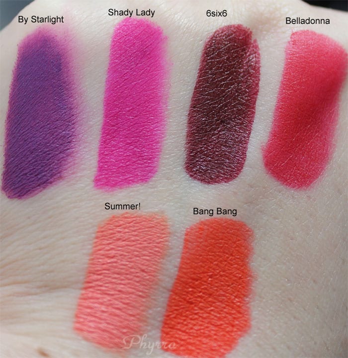 Melt Cosmetics By Starlight, Shady Lady, 6six6, Belladonna, Bang Bang, Summer! Swatches Review