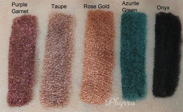 Tarte Purple Garnet, Taupe, Rose Gold, Azurite Green, Onyx, Swatches, Review