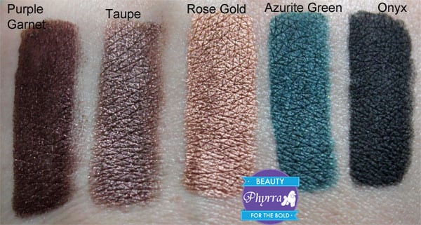 Tarte Stop & Stare Kit Onyx, Purple Garnet, Azurite Green, Rose gold, Taupe, Swatches