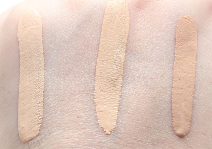 L to R Urban Decay Fair Neutral - Light Warm - Light Neutral swatches