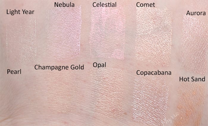 Best Summer Glow Highlighters Swatches on Pale Skin