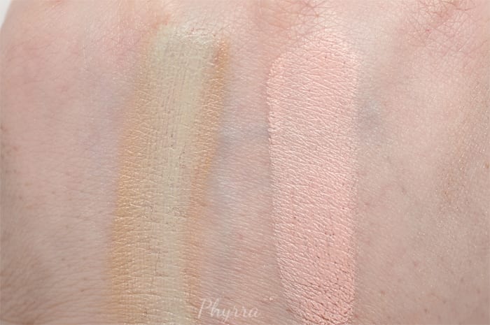 Nyx CC Cream Green in Light and BECCA Under Eye Brightening Corrector Swatch