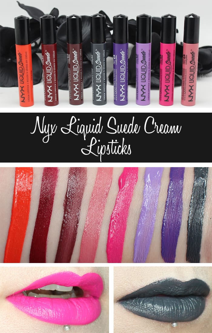 Surprising Beauty Items - Nyx Liquid Suede Cream Lipsticks are amazing! See swatches and looks at Phyrra.net