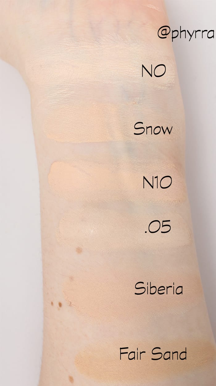 Pale Liquid and Powder Foundation Swatches