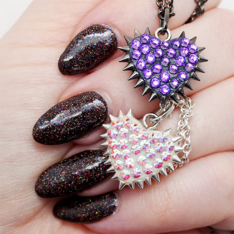 Bunny Paige Micro Spiked Heart Necklaces with GlitterDaze Bellatrix Almond Shaped Nails