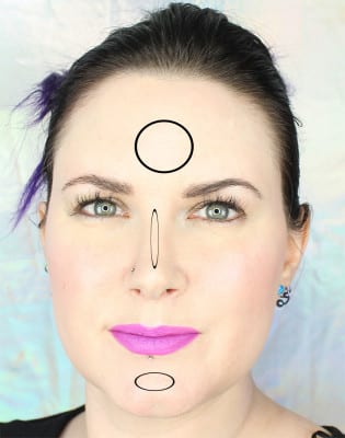 Highlight the Forehead, Chin and bridge of the nose