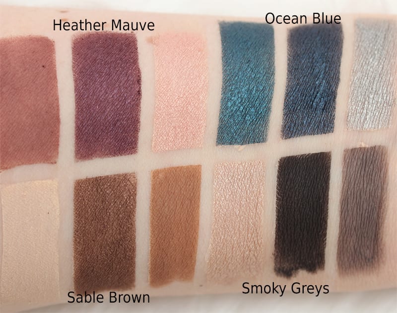  Honest Beauty Heather Mauve, Ocean Blue, Sable Brown, Smoky Greys swatches