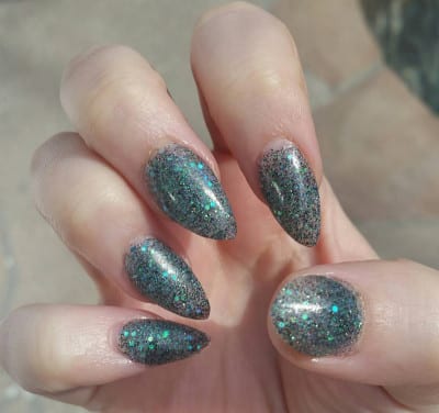 Smoky Turquoise Glitter Acrylic Nails