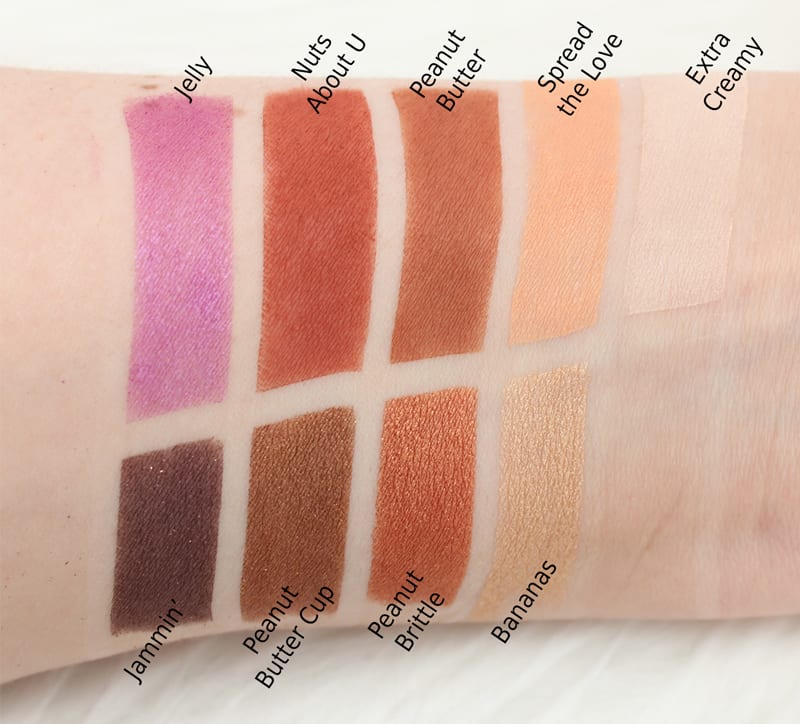 Too Faced Chocolate Palettes Comparisons - Peanut Butter and Jelly Palette swatches