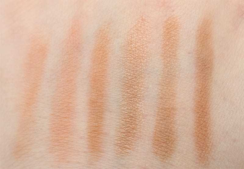 Swatches of NARS Craving, Urban Decay SunKissed, Urban Decay Bronzed, Too Faced Sweet Tea, Tarte Park Avenue Princess