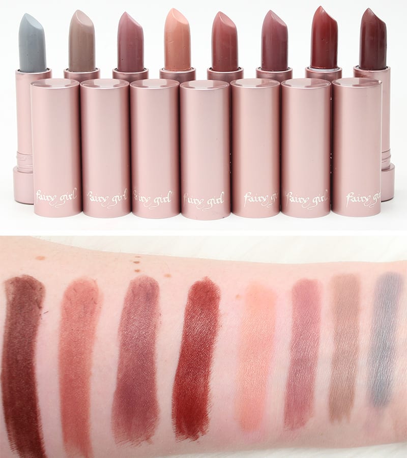 Fairy Girl Lipsticks Swatches in Dom - Melrose - Cina - Camden - Hermosa - Angel - LAX - Luna