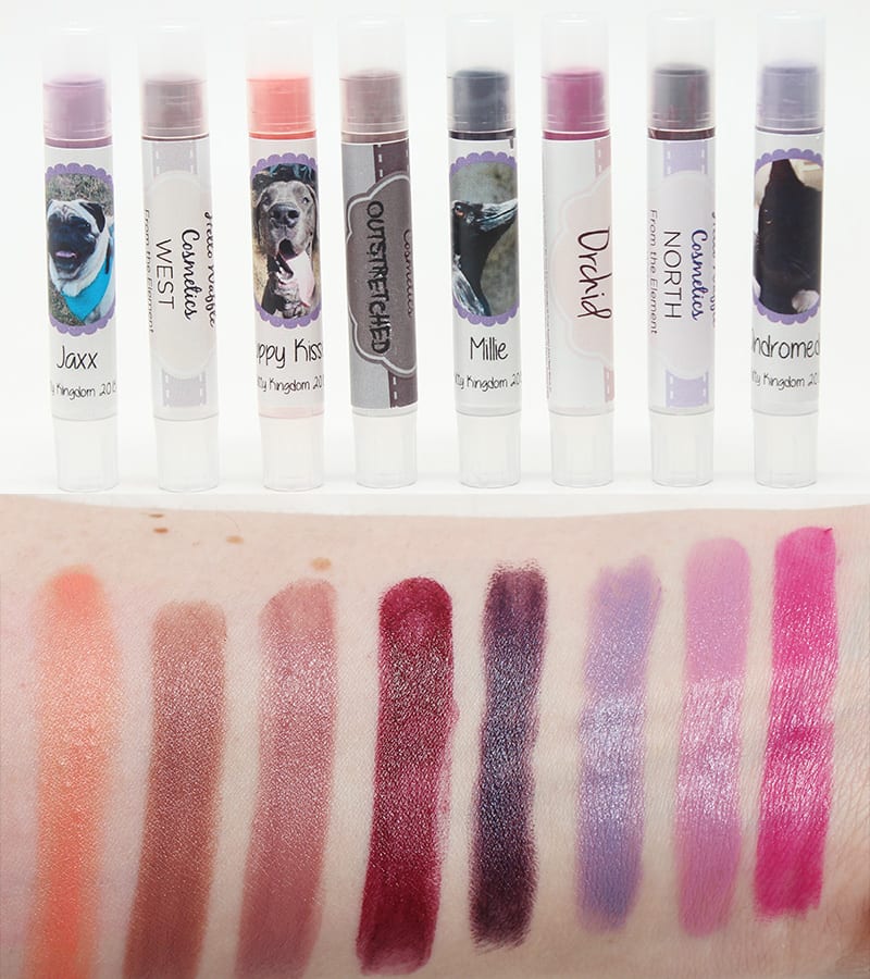 Hello Waffle Lipsticks swatches in Puppy Kisses - Outstretched - West - North - Millie - Andromeda - Jaxx - Orchid