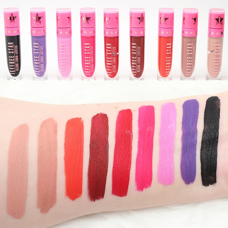 Jeffree Star Velour Liquid Lipsticks Swatches in I'm Nude - Celebrity Skin - Anna Nicole - Unicorn Blood - Redrum - Prom Night - Queen Supreme - I'm Royalty - Weirdo