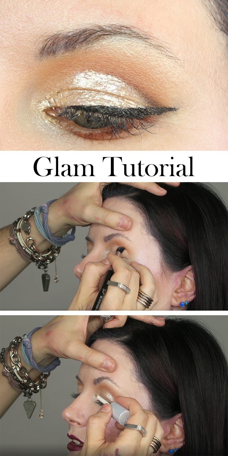 Glam Glitter Cut Crease Winged Liner Tutorial for Hooded Eyes