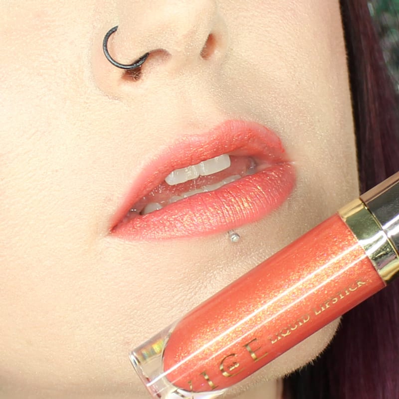 Urban Decay Vice Lipstick Flame swatch on pale skin