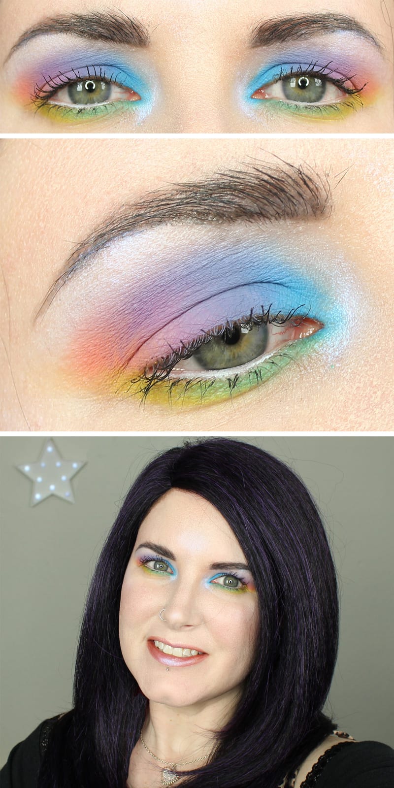 I've got a fun Kat Von D Pastel Goth Rainbow Makeup Tutorial for you. It's hooded eye friendly, of course. It would be perfect for a Pride parade or any time you wanted bright rainbow eyes. I had so much fun putting together this kawaii pastel goth makeup tutorial.