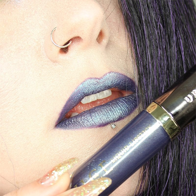Urban Decay Vice Liquid Lipstick in Time with Kat Von D Saphyre on Top
