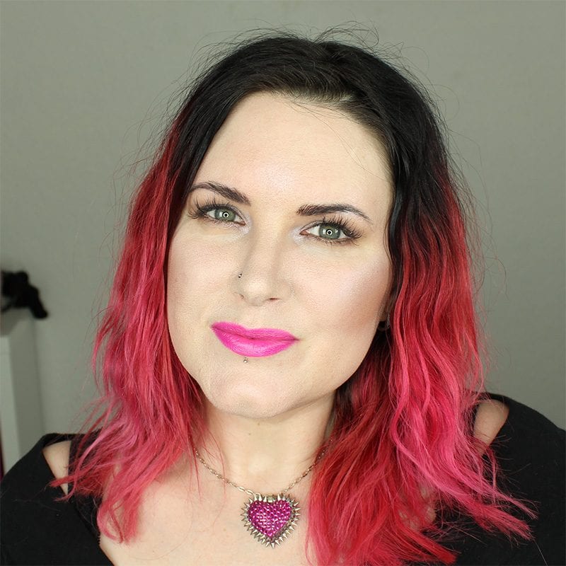 February Beauty Favorites - Wearing Urban Decay Frenemy Lipstick and Bunny Paige Spiked Fuchsia Heart