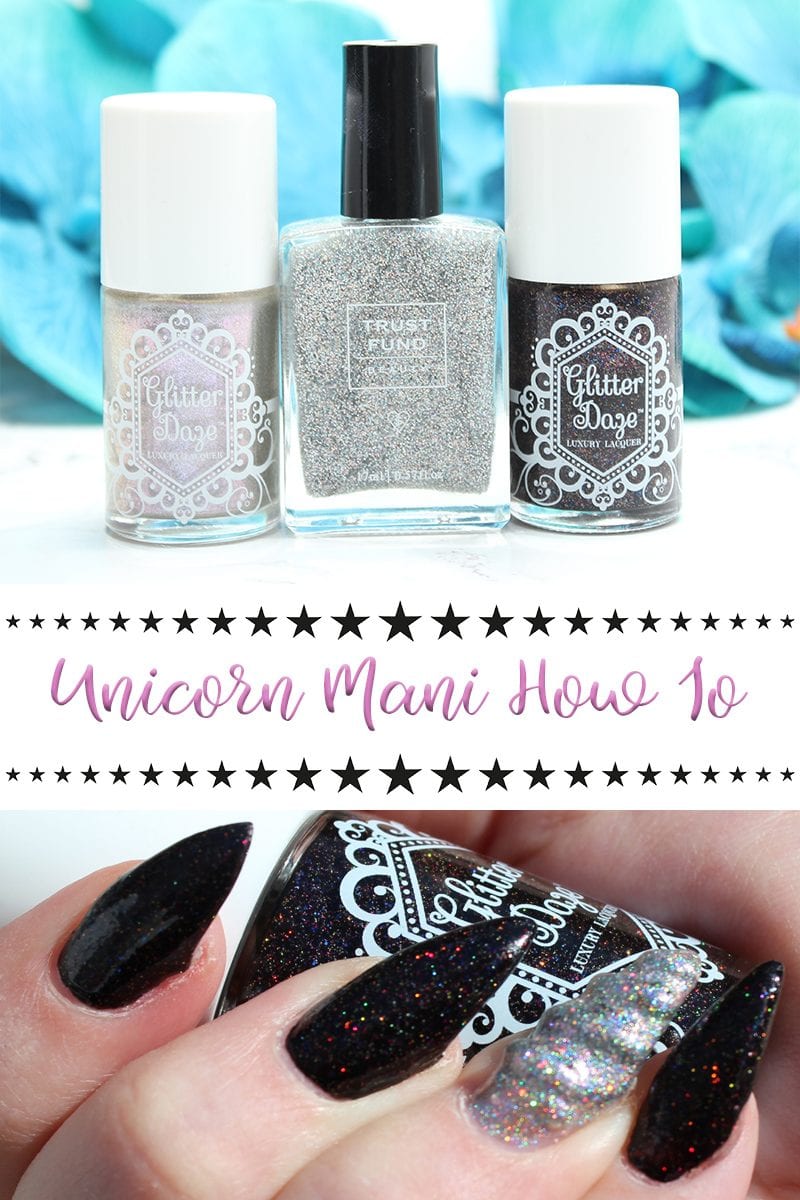 Unicorn Mani How To Tutorial. Have you ever wanted a magical unicorn horn manicure? I’m sharing my Unicorn Mani How To guide with you today. Now, you don’t have to take it to the extreme like I do and get hard gel nails that are pointy enough to carve out a man’s heart. You can rock the Unicorn Mani with just two polishes.