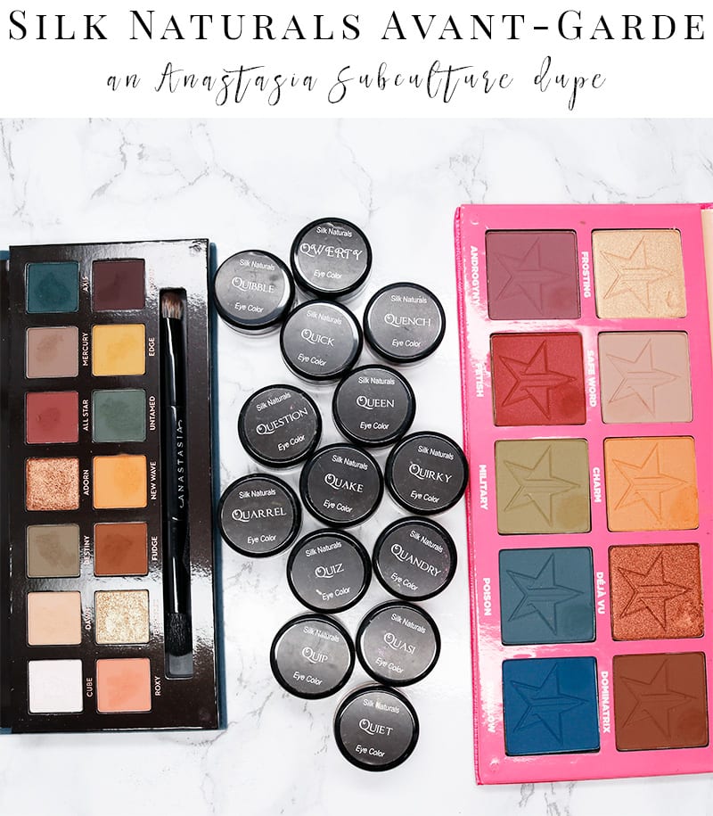Silk Naturals Avant-Garde Palette Review - A vegan and gluten-free dupe for the Anastasia Beverly Hills Subculture Palette. Also has dupes for Jeffree Star Androgyny Palette.