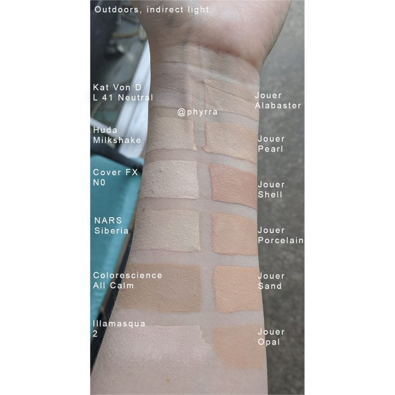 Jouer Essential High Coverage Creme Foundation swatches on pale skin