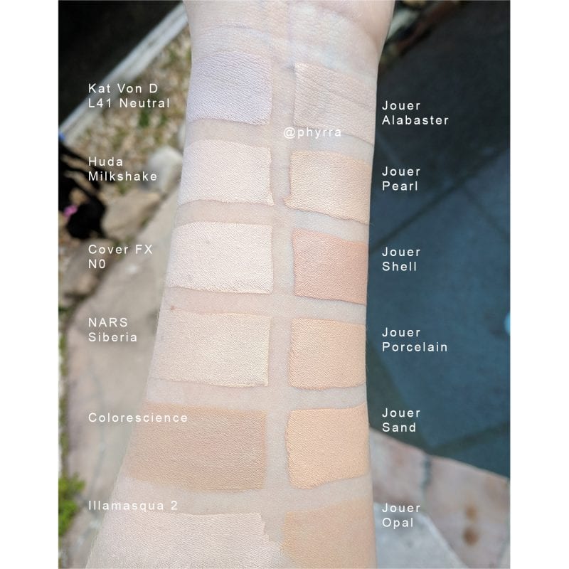 Jouer Essential High Coverage Creme Foundation swatches on pale skin