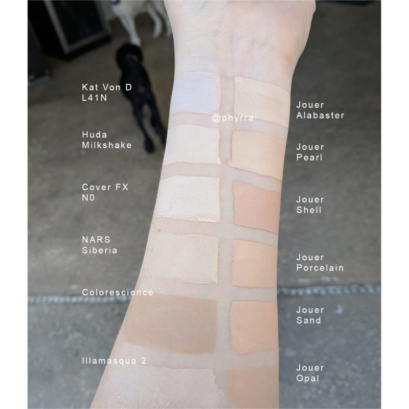 Jouer Essential High Coverage Creme Foundation swatches on pale skin
