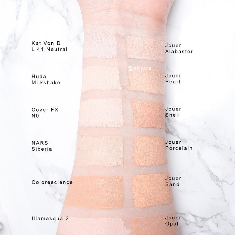 Jouer Essential High Coverage Creme Foundation swatches on pale skin