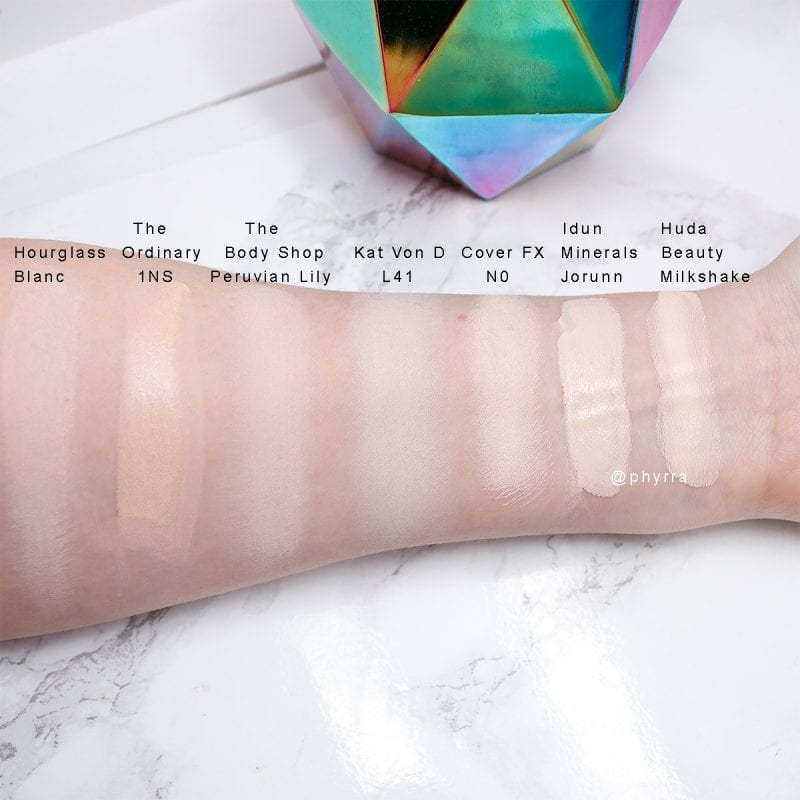 Idun Minerals Nordic Veil Foundation Pale Skin Swatch Comparison