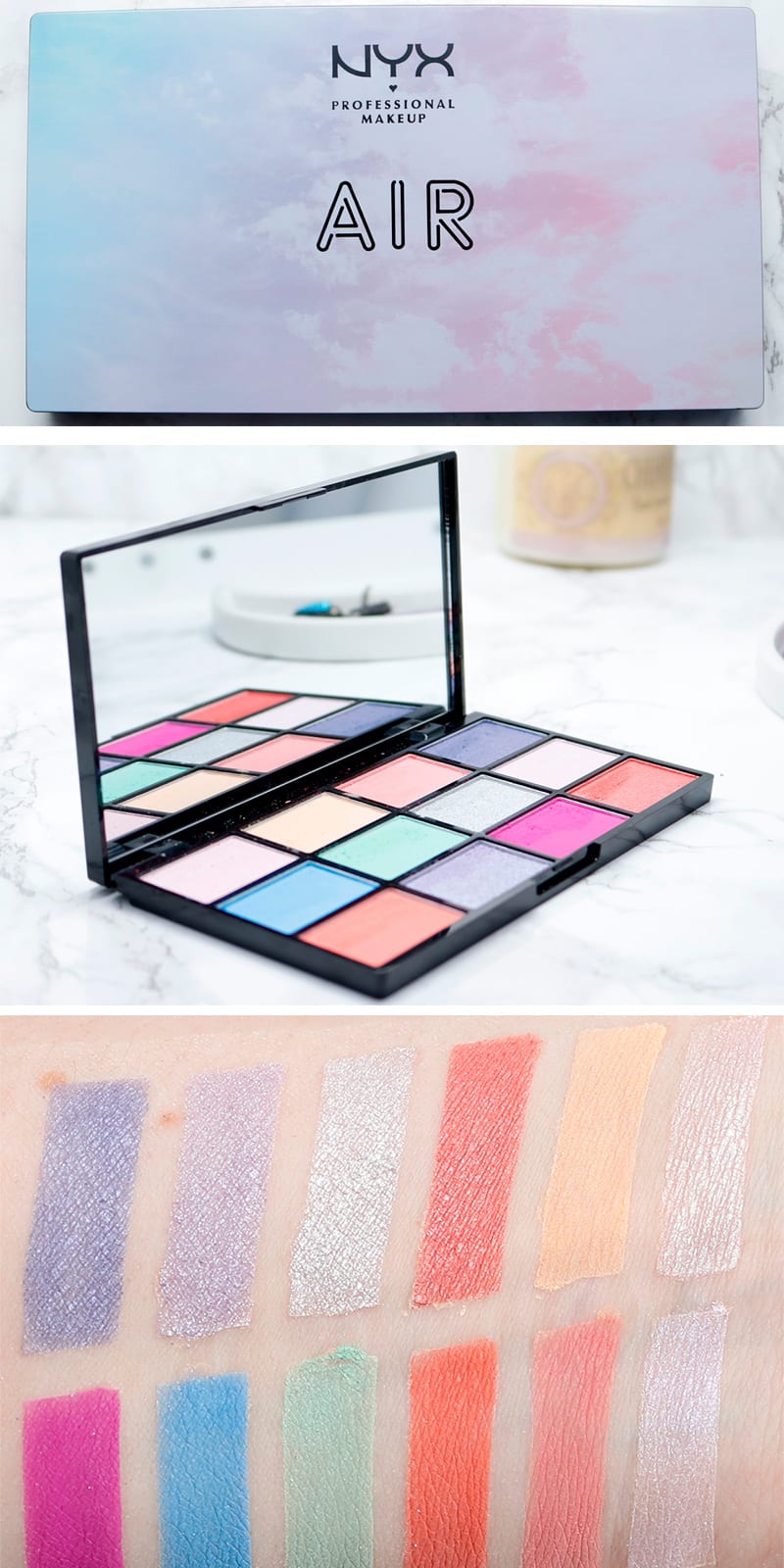 Nyx In Your Element Air Palette Review and swatches on pale skin
