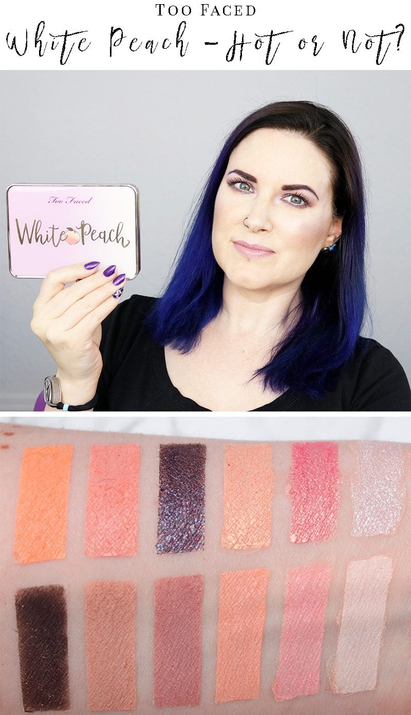 I'm sharing the cruelty-free Too Faced White Peach Palette with you. I did a demo with all of the eyeshadow colors so I could see how they blended and test their pigmentation. I've also got traditional swatches to go along with this review.