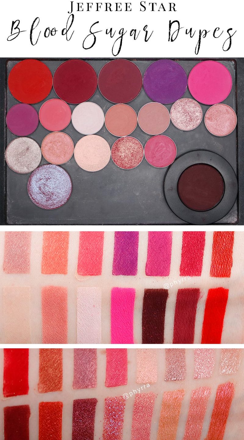 DIY Jeffree Star Blood Sugar Palette Dupes - Check out my dupes for this sold out palette with reds, pinks, purples, burgundies and duochromes. You'll love my picks!