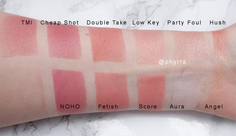 Urban Decay Backtalk Palette Comparison Swatches on pale skin
