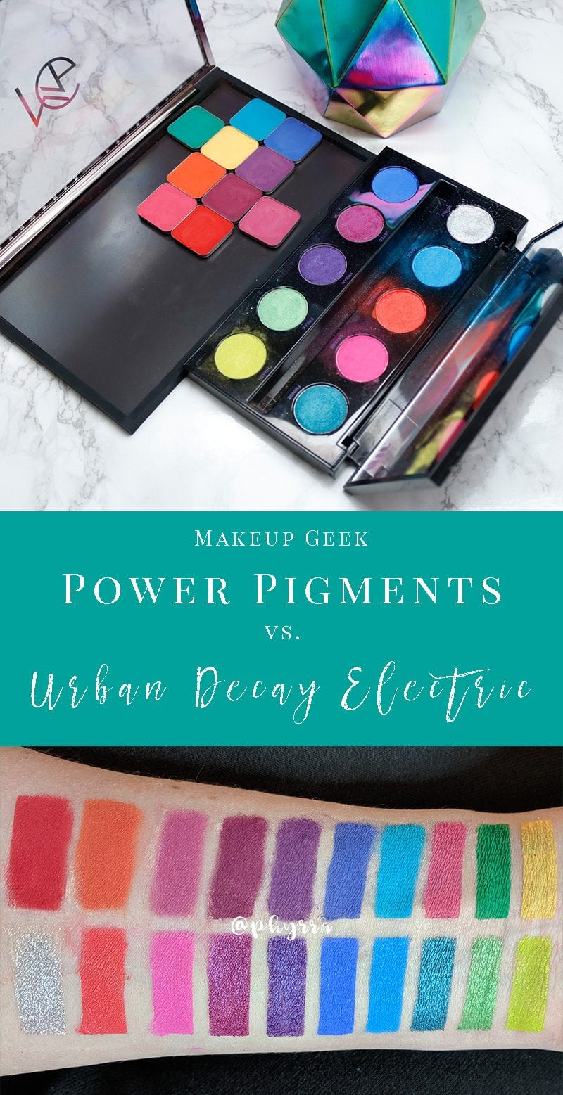Makeup Geek Power Pigments vs Urban Decay Electric Palette Swatches Comparison Review
