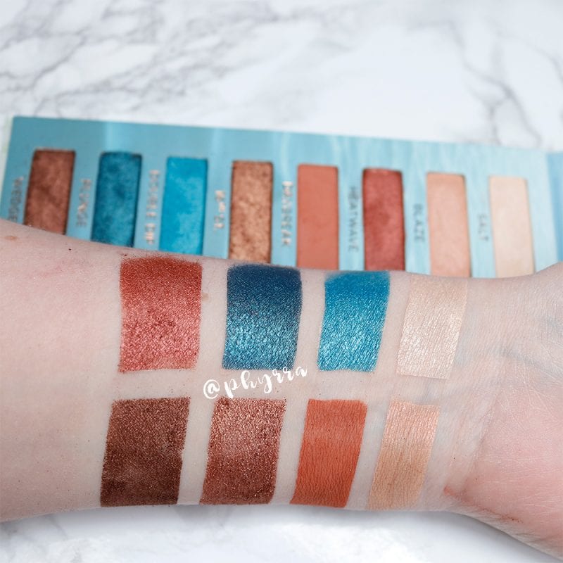 Urban Decay Beached Eyeshadow Palette swatches on pale skin