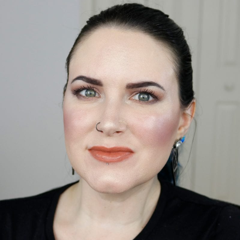 Urban Decay Naked Heat Vice Lipstick in Fuel 2.0 swatched on pale skin