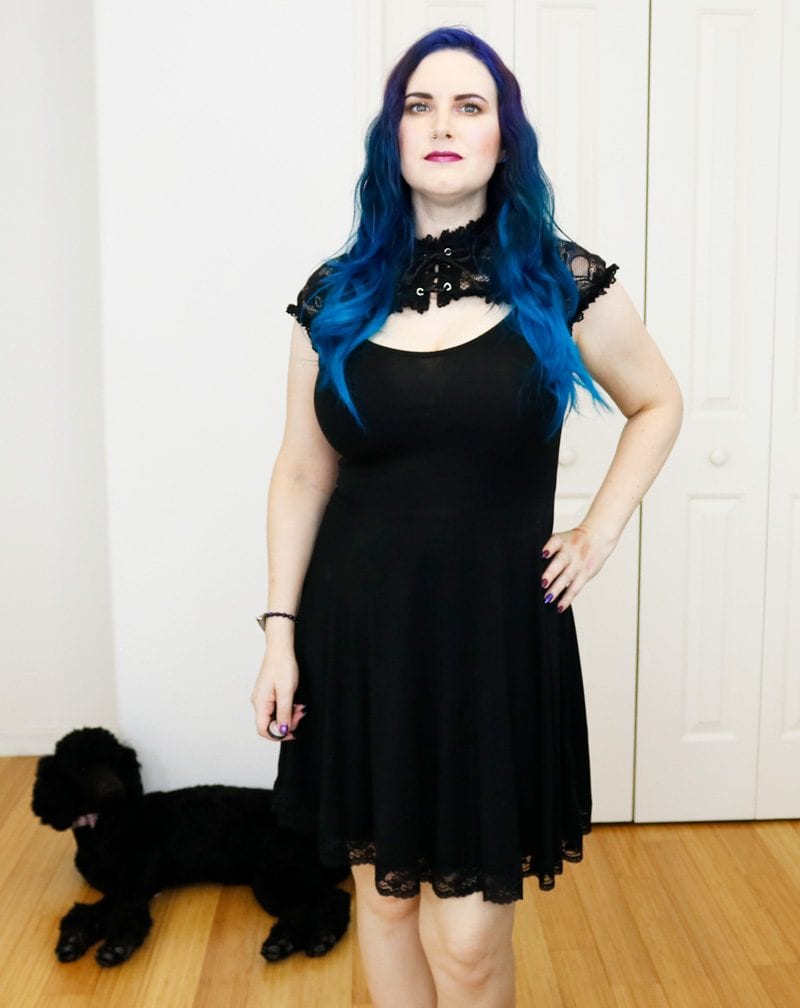 Courtney is wearing the Dollskill Killstar Valarian Craft Dress in size Large