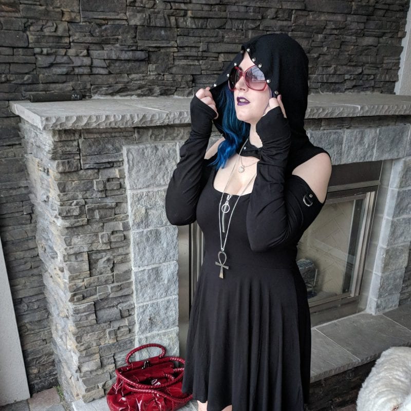 Fall Goth Hooded Dress with hood up