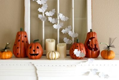 Book Page Bats on a Halloween Mantel by Dukes and Duchesses