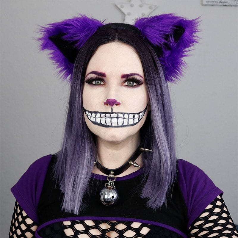 Alice and Wonderland Cheshire Cat costume makeup  Purple halloween, Purple  wig, Purple hair characters halloween