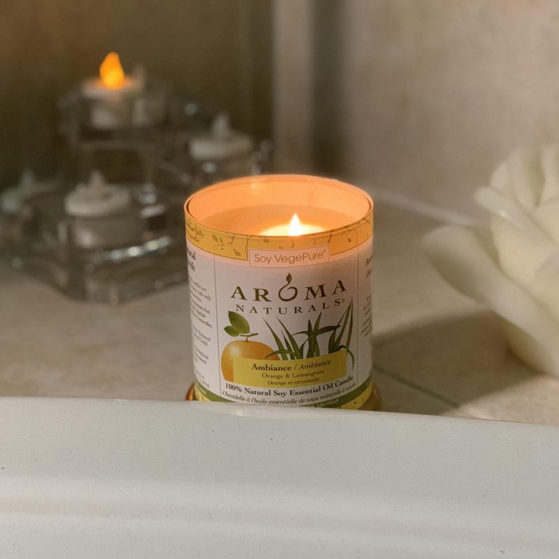 How to Have a Home Spa Day During the Holidays - Aroma Naturals Ambiance Orange & Lemongrass candle