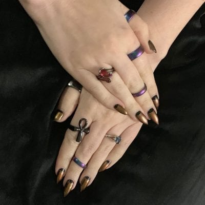 Wearing KBShimmer Santa Claws nail polish with my Enso Mermaid Rings