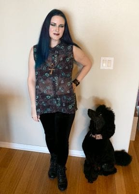 Modern Goth Witch with Poodle Dog